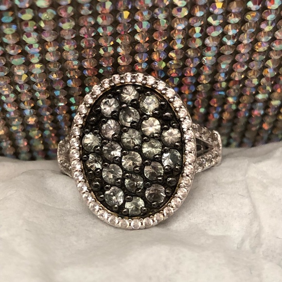 NWOT Sterling Silver Green Sapphire. & White Zircon Ring - Picture 1 of 7